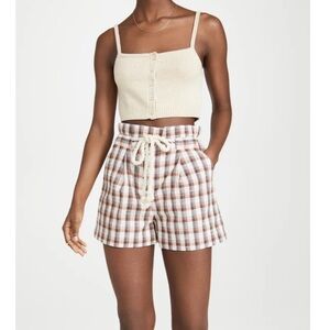 Veronica Beard Salika Shorts Plaid Paperbag Robe Belt Brown Red